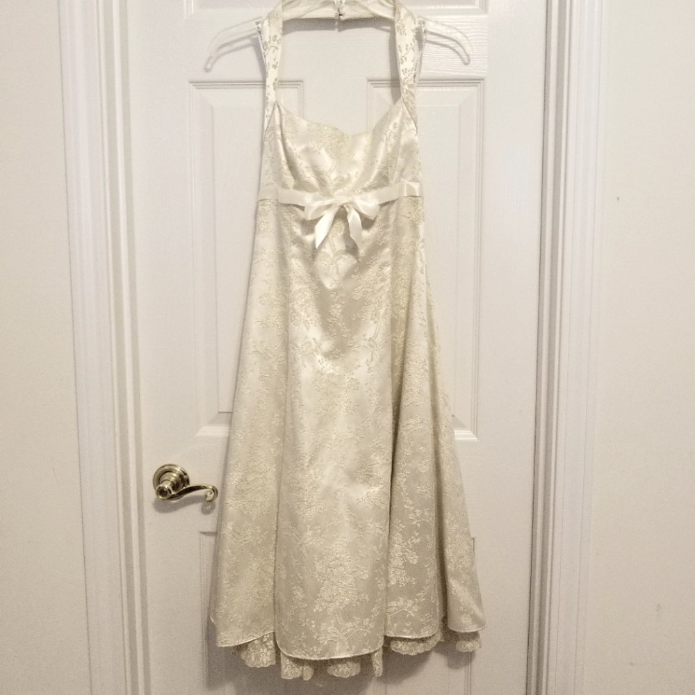 Zum Zum Champagne Floral Brocade Halter Top Dress